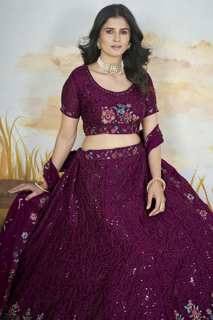 Magenta Colour Semi Stitched Chinon Lehenga Choli VSLC1112524