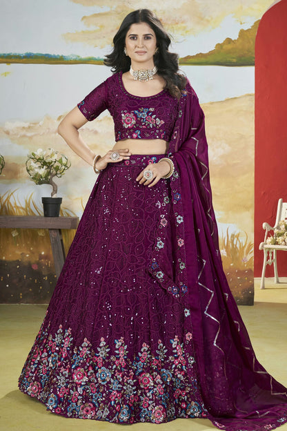 Magenta-Colour-Semi-Stitched-Chinon-Lehenga-Choli-VSLC1112524