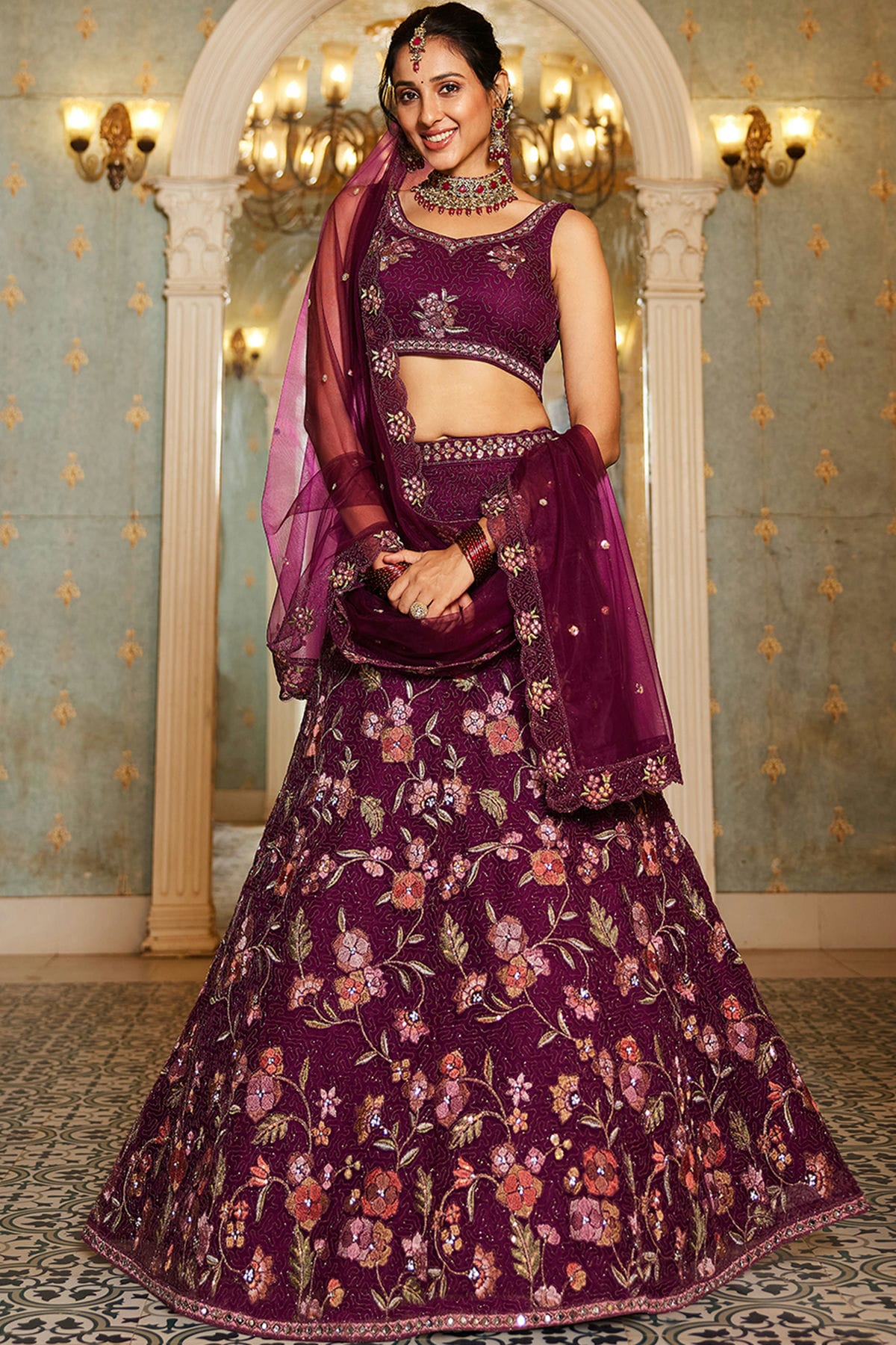 Magenta-Colour-Semi-Stitched-Net-Lehenga-Choli-VSLC1112536