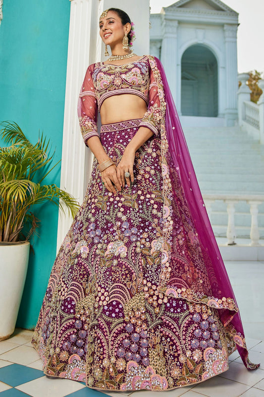 Magenta-Colour-Semi-Stitched-Net-Lehenga-Choli-VSLC1112542