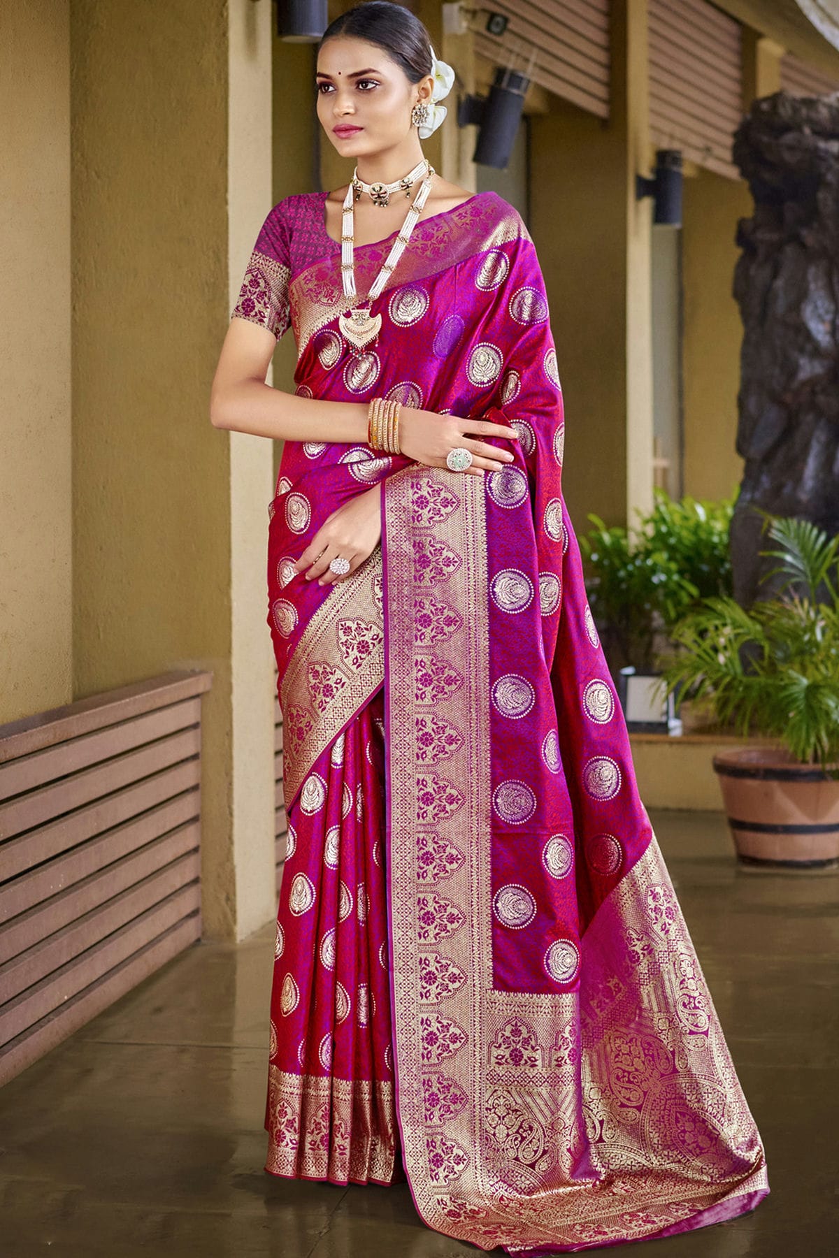 Magenta Colour Silk Traditional Saree