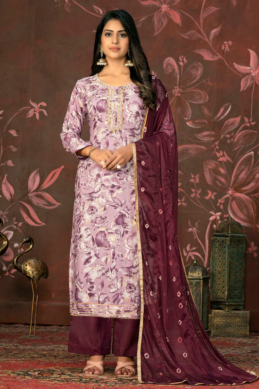 Magenta Colour Unstitched Jam Cotton Straight Suit