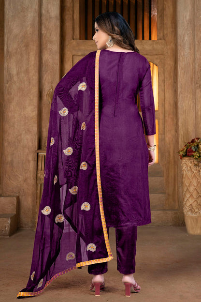 Magenta Colour Unstitched Modal Chanderi Pant Style Suit