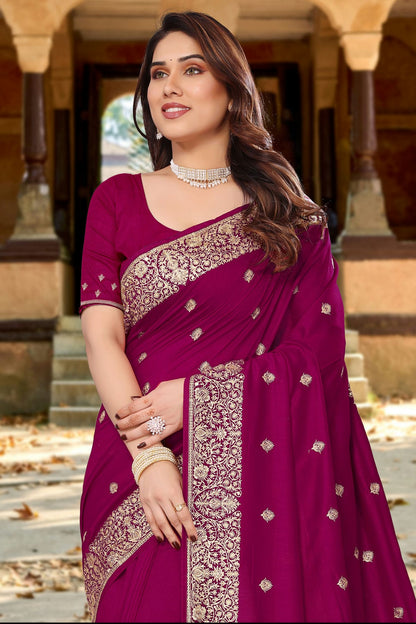 Magenta Colour Vichitra Bloming Designer Saree