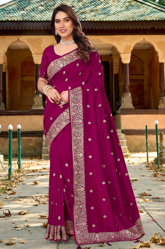 Magenta Colour Vichitra Bloming Designer Saree