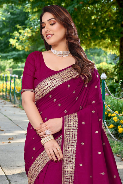 Magenta Colour Vichitra Bloming Designer Saree