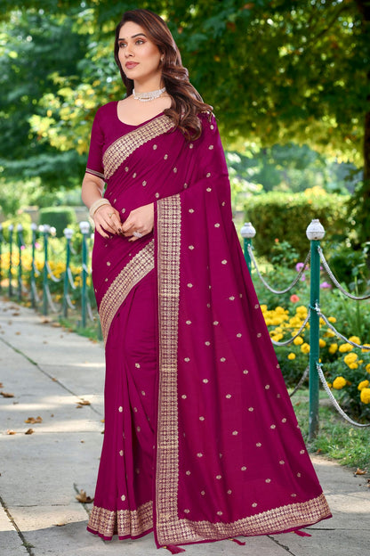 Magenta Colour Vichitra Bloming Designer Saree