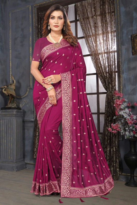 Magenta Colour Vichitra Bloming Designer Saree