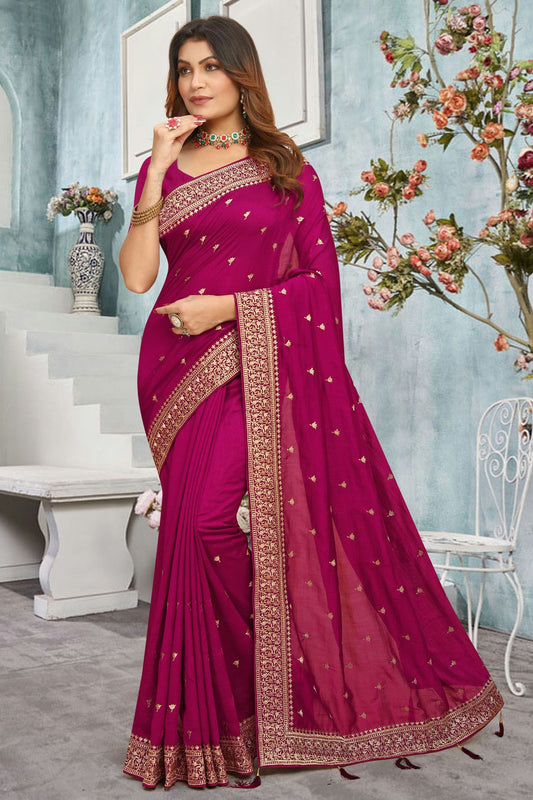 Magenta Colour Vichitra Bloming Designer Saree