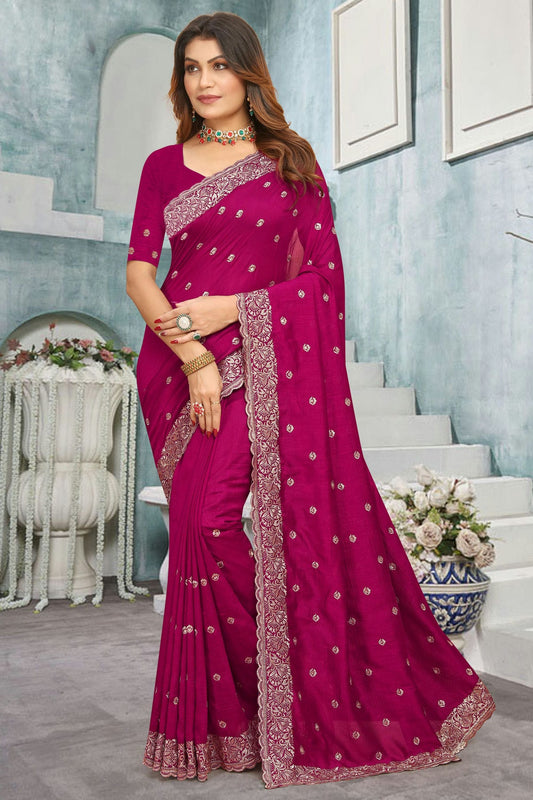 Magenta Colour Vichitra Bloming Designer Saree