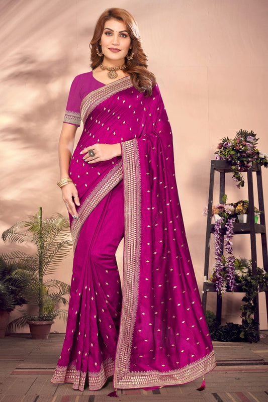 Magenta Colour Vichitra Bloming Designer Saree