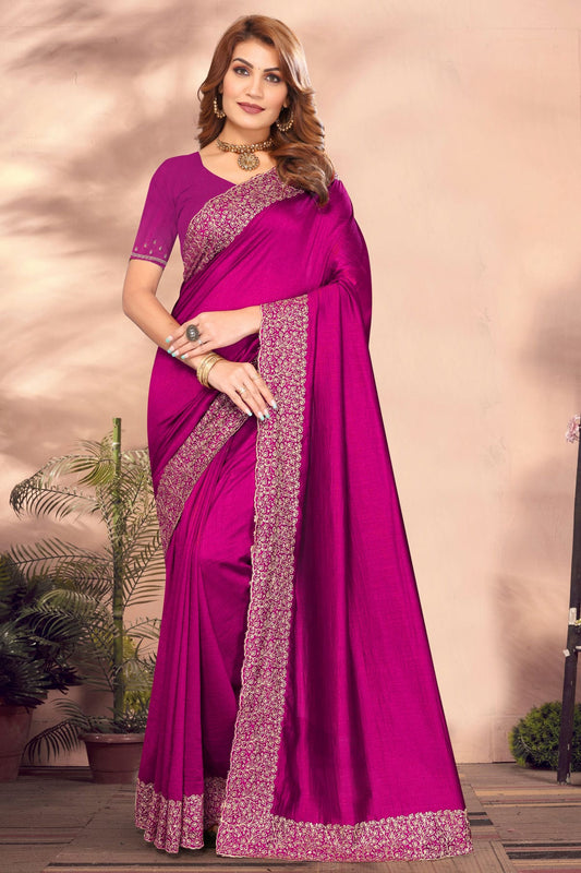 Magenta Colour Vichitra Bloming Designer Saree