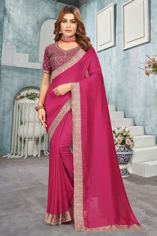 Magenta Colour Vichitra Bloming Designer Saree