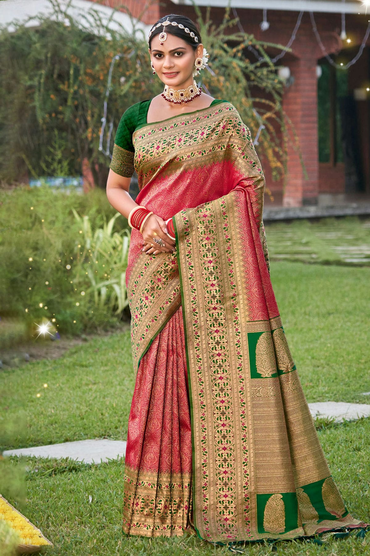 Magenta Colour Woven Work Kanjivaram Silk Saree