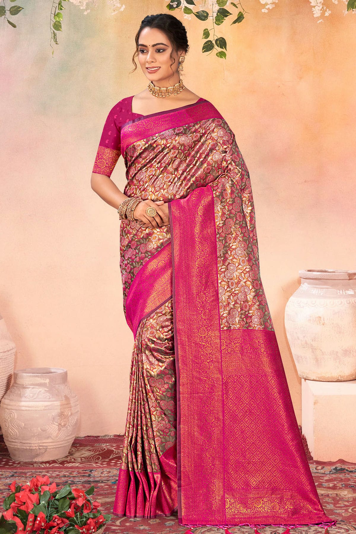 Magenta Colour Woven Work Kanjivaram Silk Saree