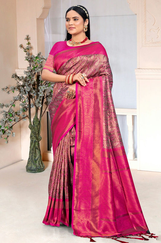 Magenta Colour Woven Work Silk Saree