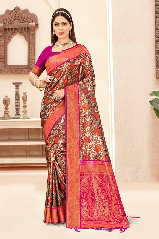 Magenta Colour Woven Work Silk Saree