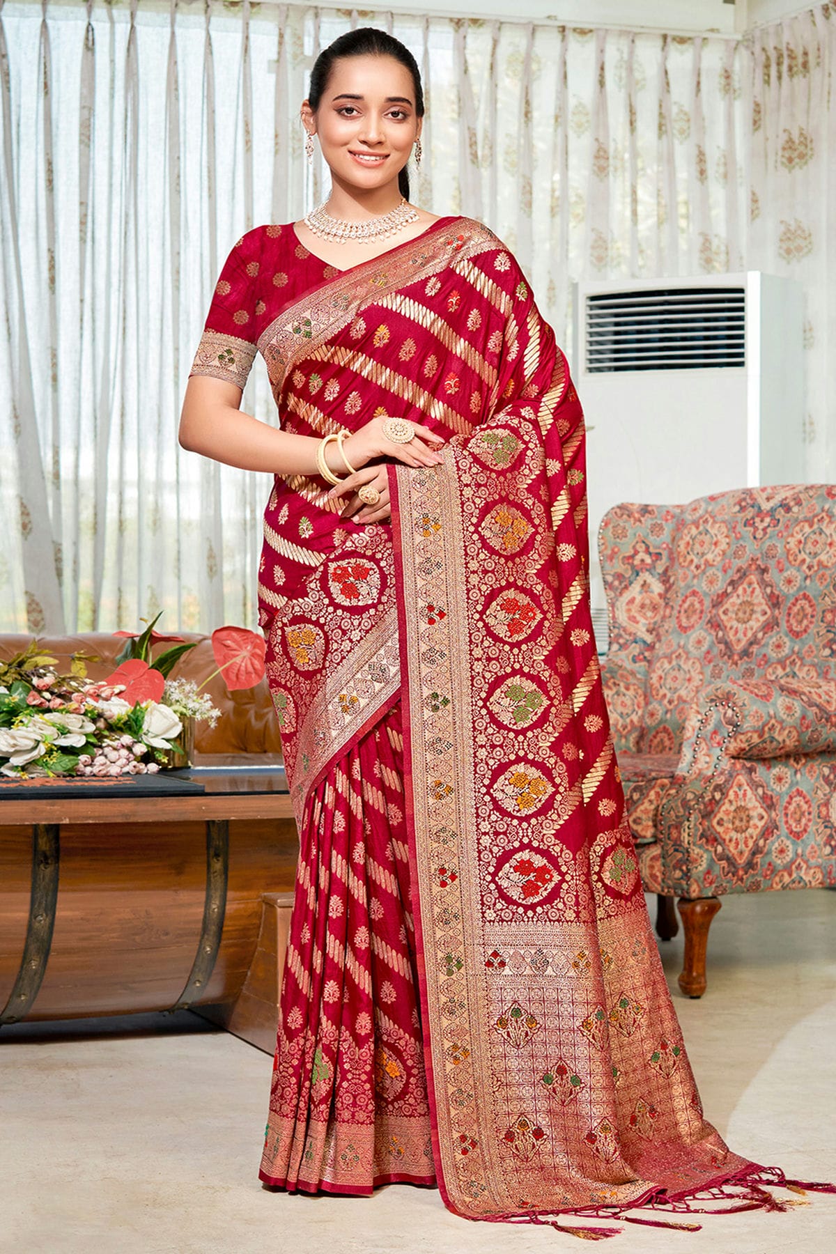 Magenta Colour Woven Work Silk Saree