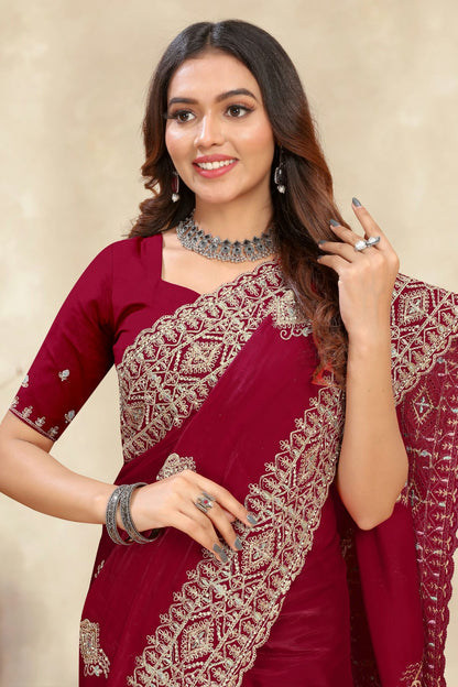 Magenta Colour Crepe Silk Saree