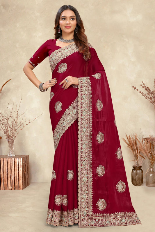 Magenta Colour Crepe Silk Saree