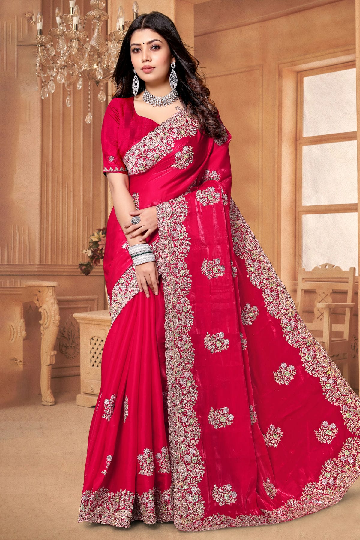 Magenta Colour Crepe Silk Saree