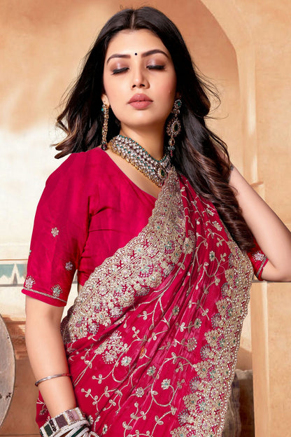 Magenta Colour Crepe Silk Saree