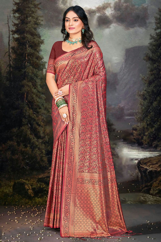 Maroon Colour Banarasi Silk Traditional Saree