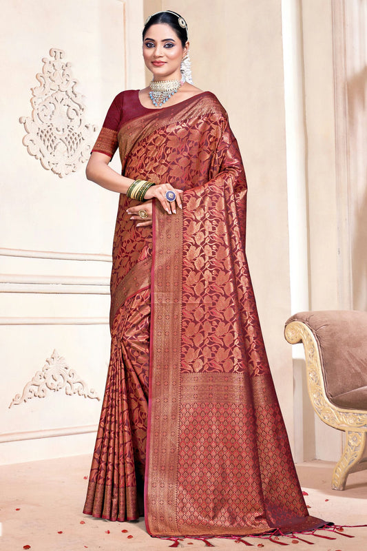 Maroon Colour Banarasi Silk Traditional Saree