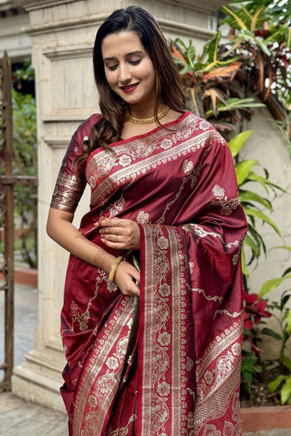 Maroon Colour Banarasi Silk Traditional Saree