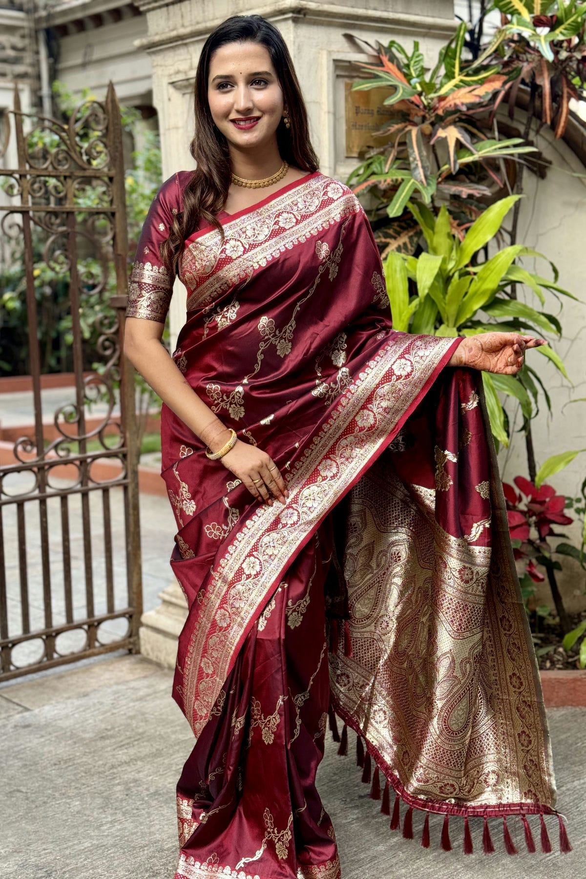 Maroon Colour Banarasi Silk Traditional Saree