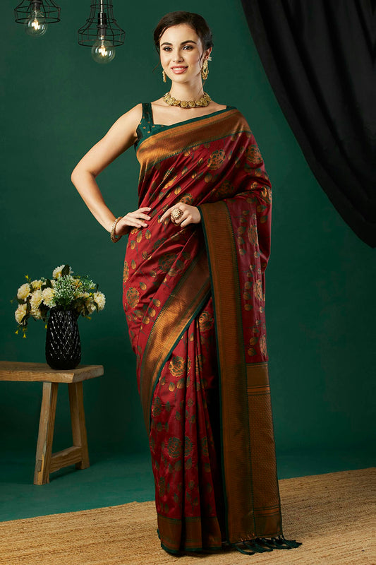 Maroon Colour Banarasi Silk Traditional Saree