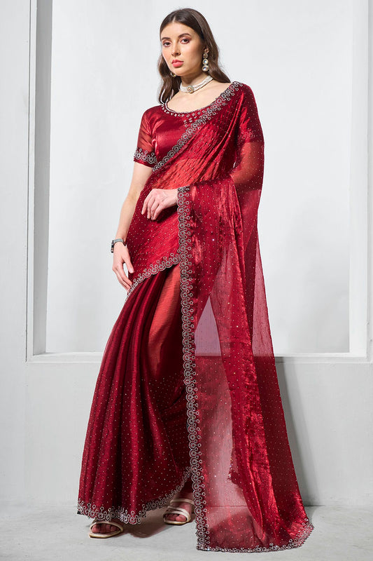 Maroon Colour Burburry Designer Saree