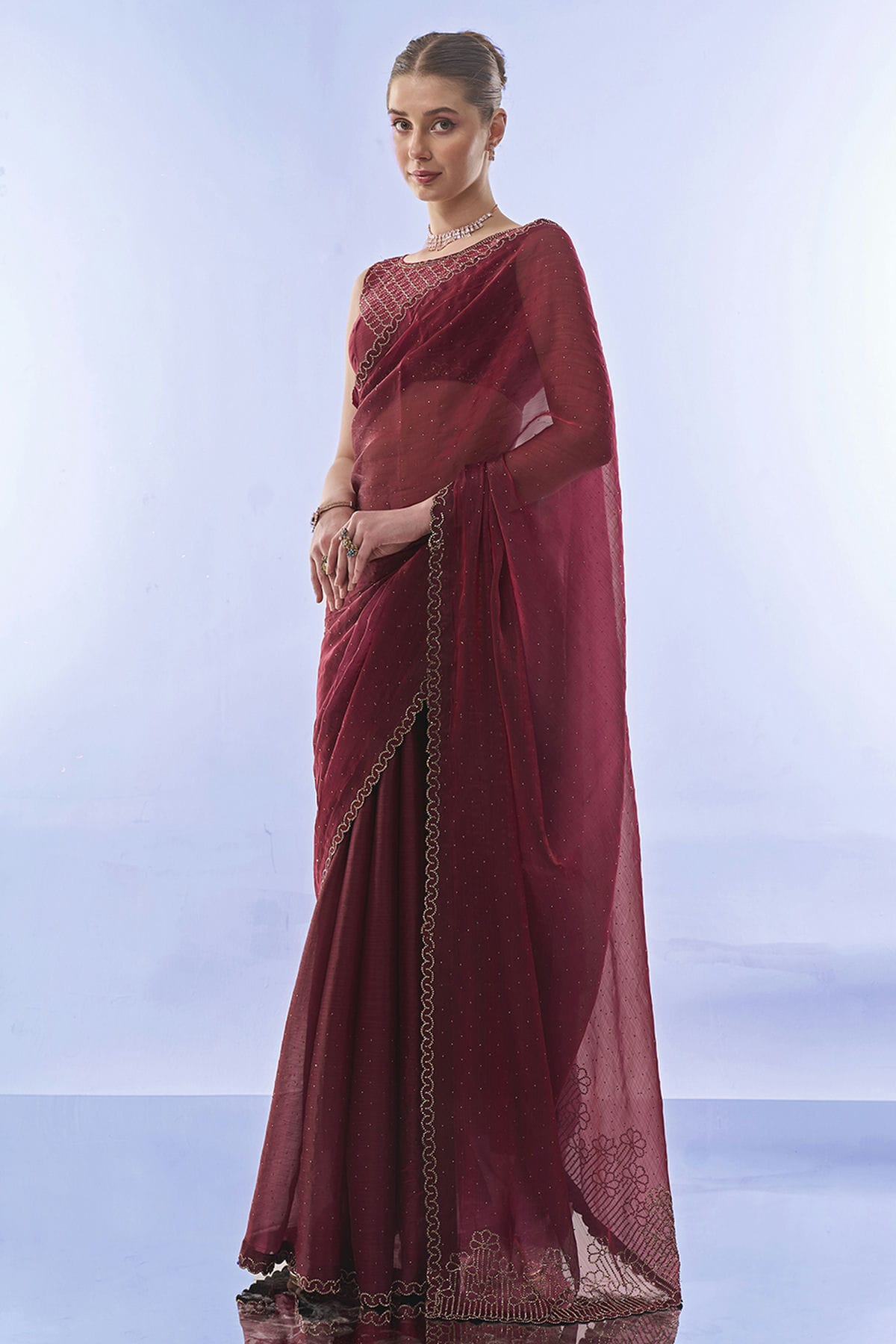 Maroon Colour Burburry Saree