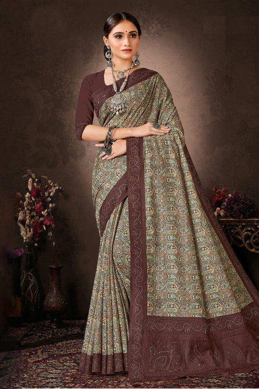 Maroon Colour Chanderi Silk Printed Saree