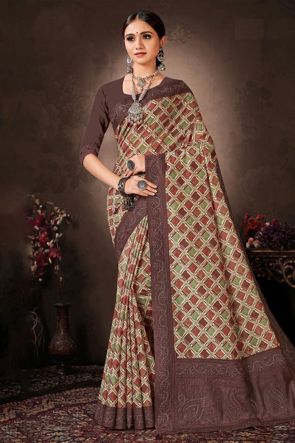 Maroon Colour Chanderi Silk Printed Saree