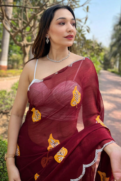 Maroon Colour Chiffon Saree