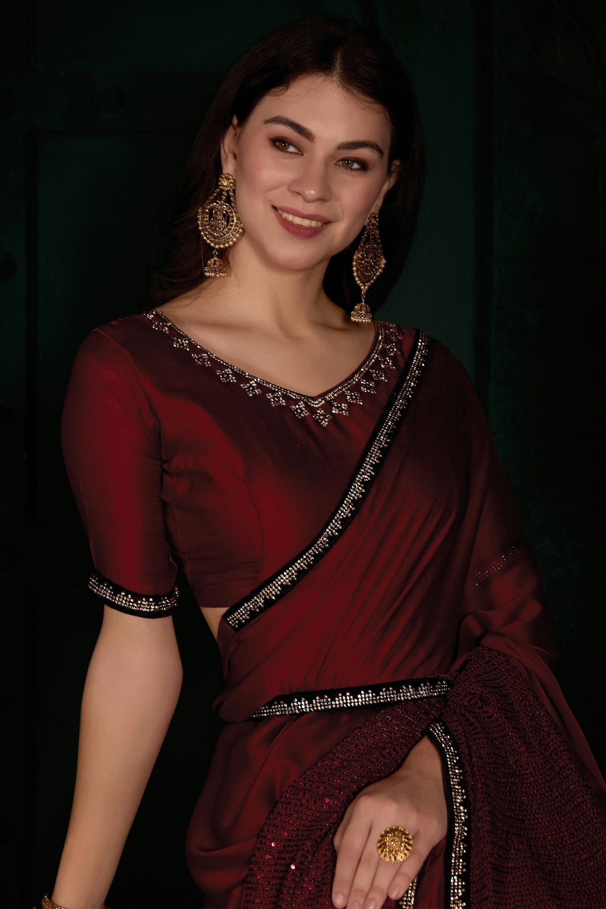 Maroon Colour Chiffon Silk Designer Saree