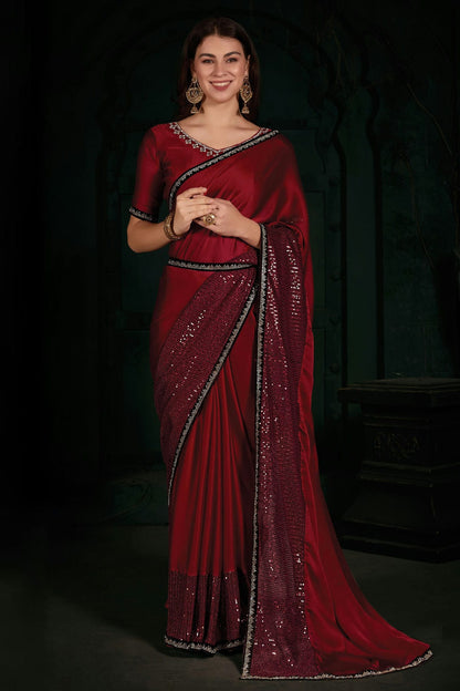 Maroon Colour Chiffon Silk Designer Saree