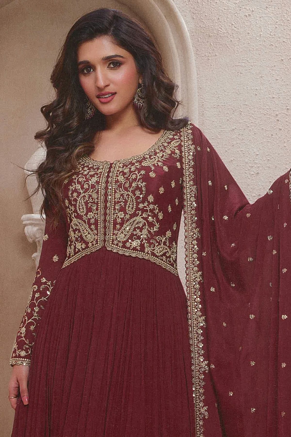 Maroon Colour Chinon Anarkali Suit