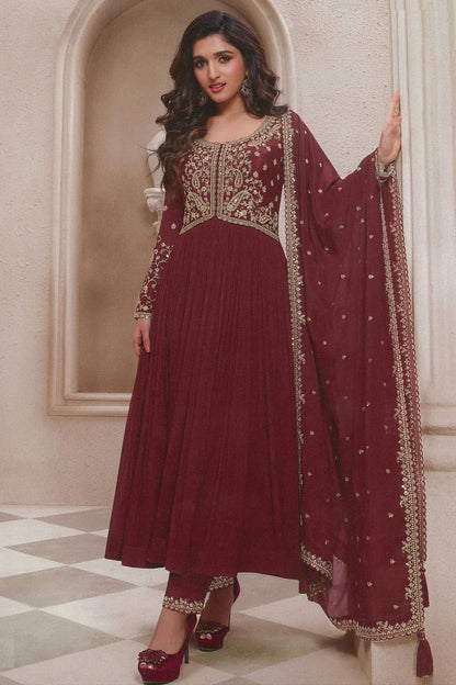 Maroon Colour Chinon Anarkali Suit