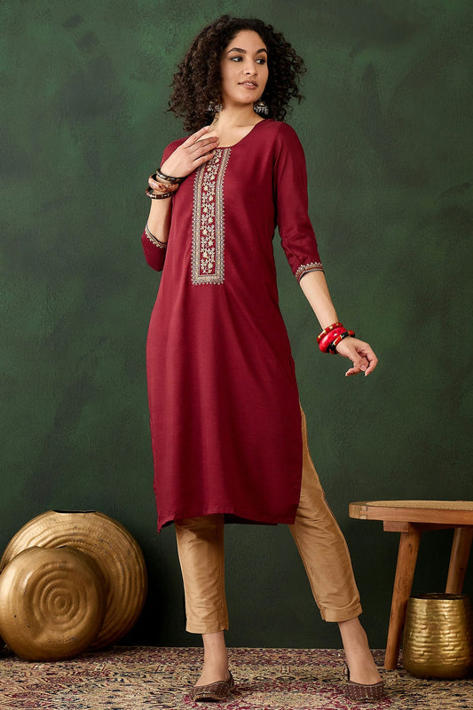 Maroon Colour Chinon Kurti