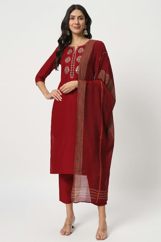 Maroon Colour Cotton Stitched Salwar Suit