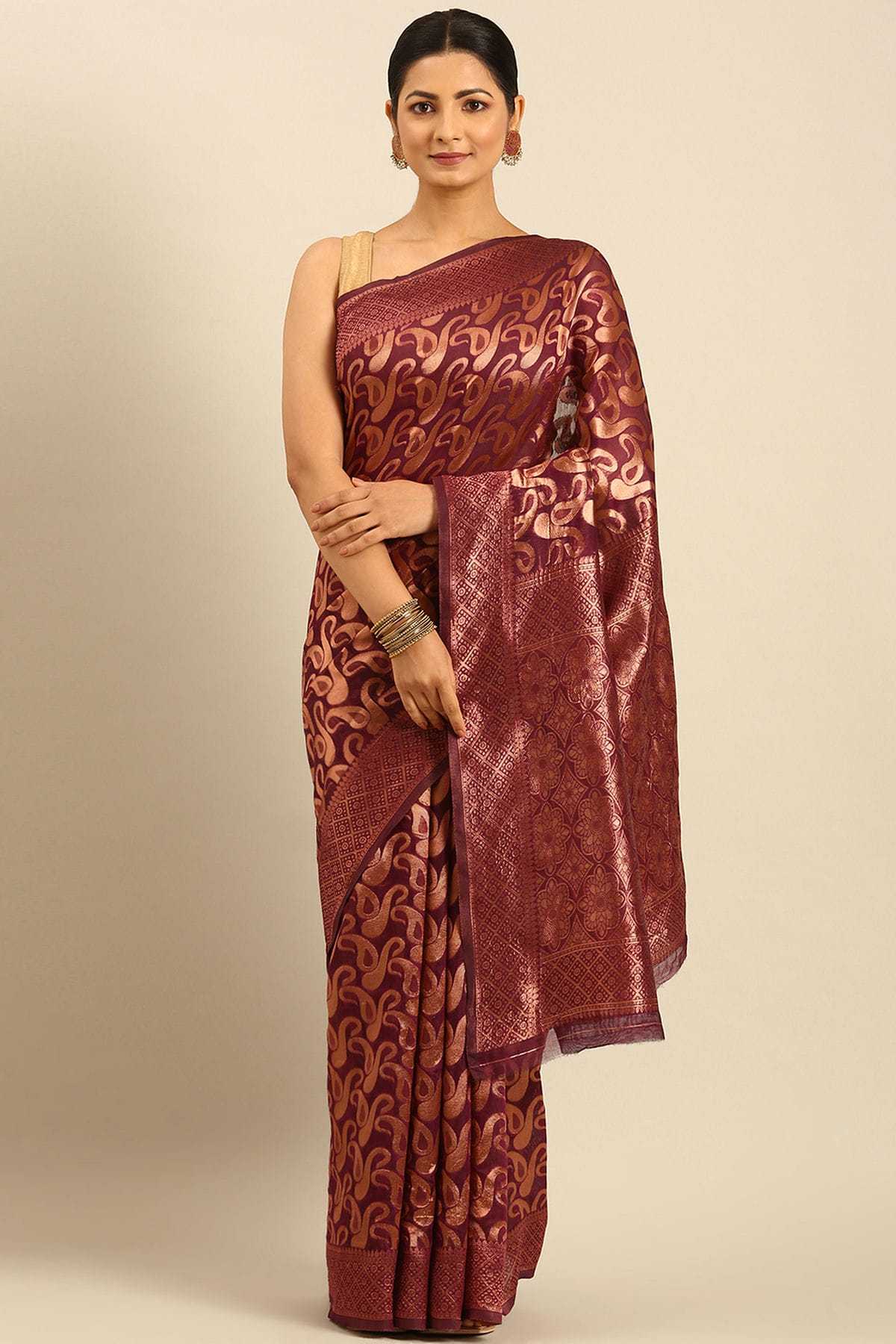 Maroon Colour Cotton Traditional Saree