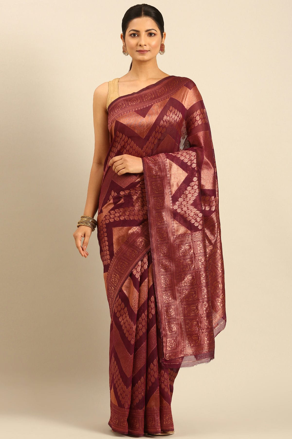 Maroon Colour Cotton Traditional Saree