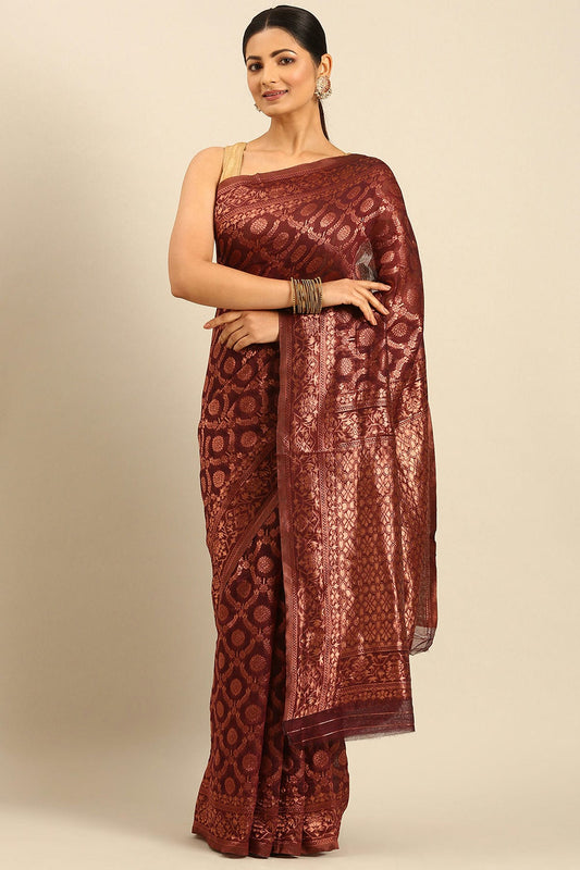 Maroon Colour Cotton Traditional Saree