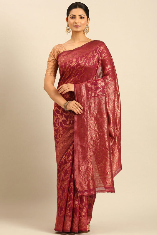 Maroon Colour Cotton Traditional Saree