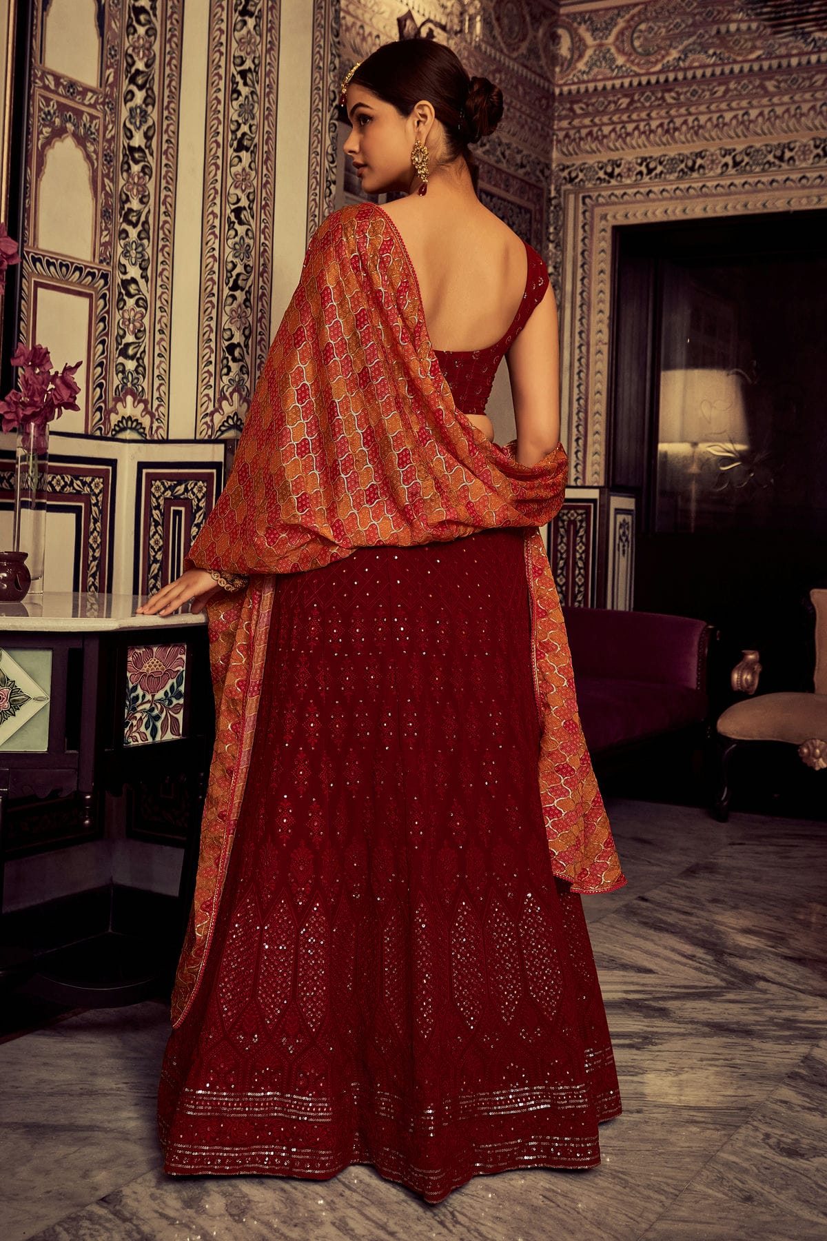 Maroon Colour Embroidery Georgette Lehenga Choli