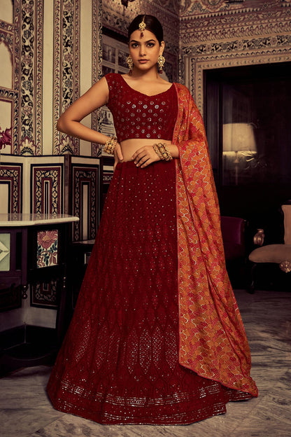 Maroon Colour Embroidery Georgette Lehenga Choli