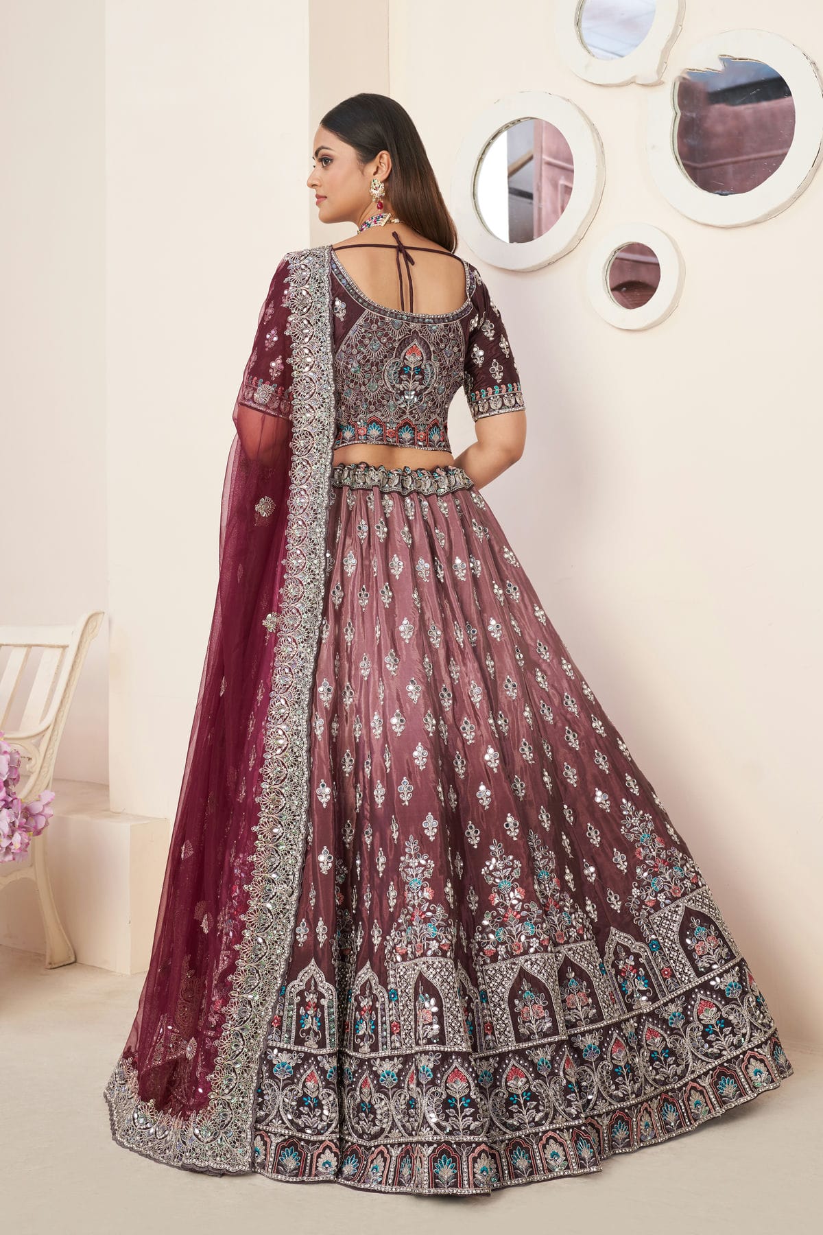 Maroon Colour Embroidery Satin Lehenga Choli