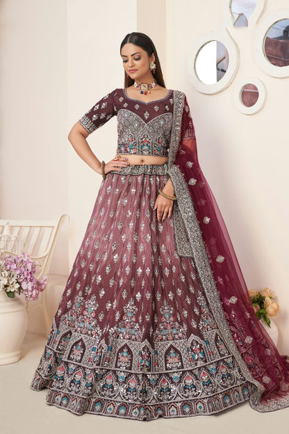 Maroon Colour Embroidery Satin Lehenga Choli